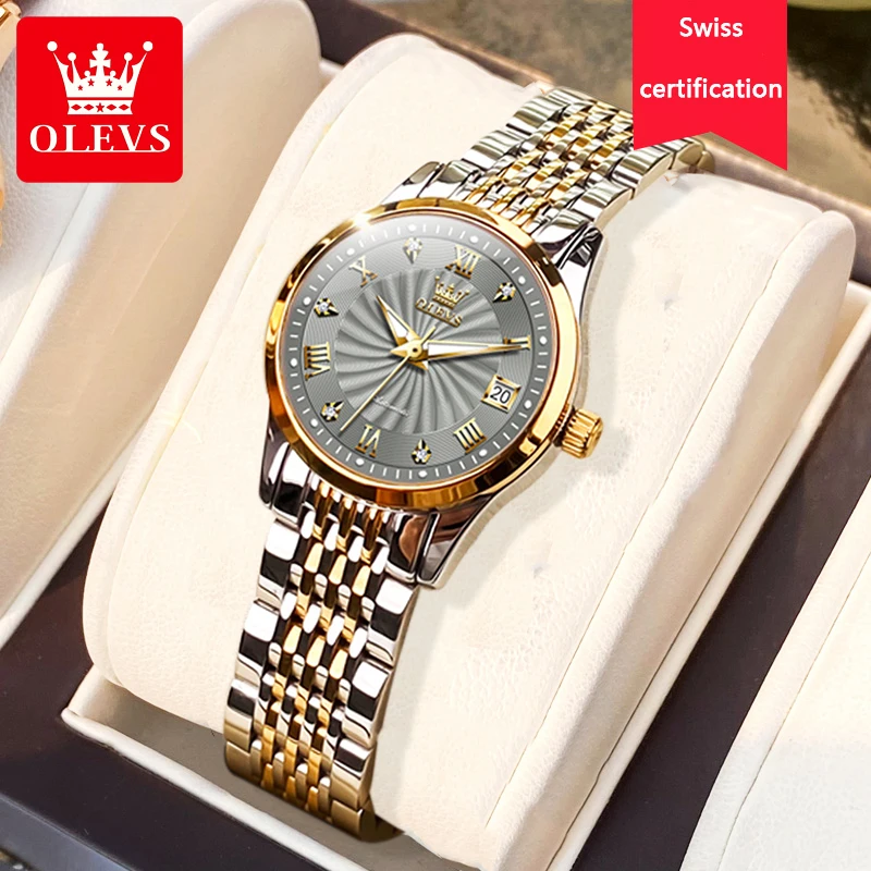 OLEVS Luxury Brand Ladides Automatic Mechanical Wristwatch Waterproof Stainless Steel Simple Watch For Women Gift for girl