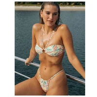 hot selling bandeau swimsuit top with front o ring swimwear women sexy halter two piece bathing suit 2022 sexy girls bikinis