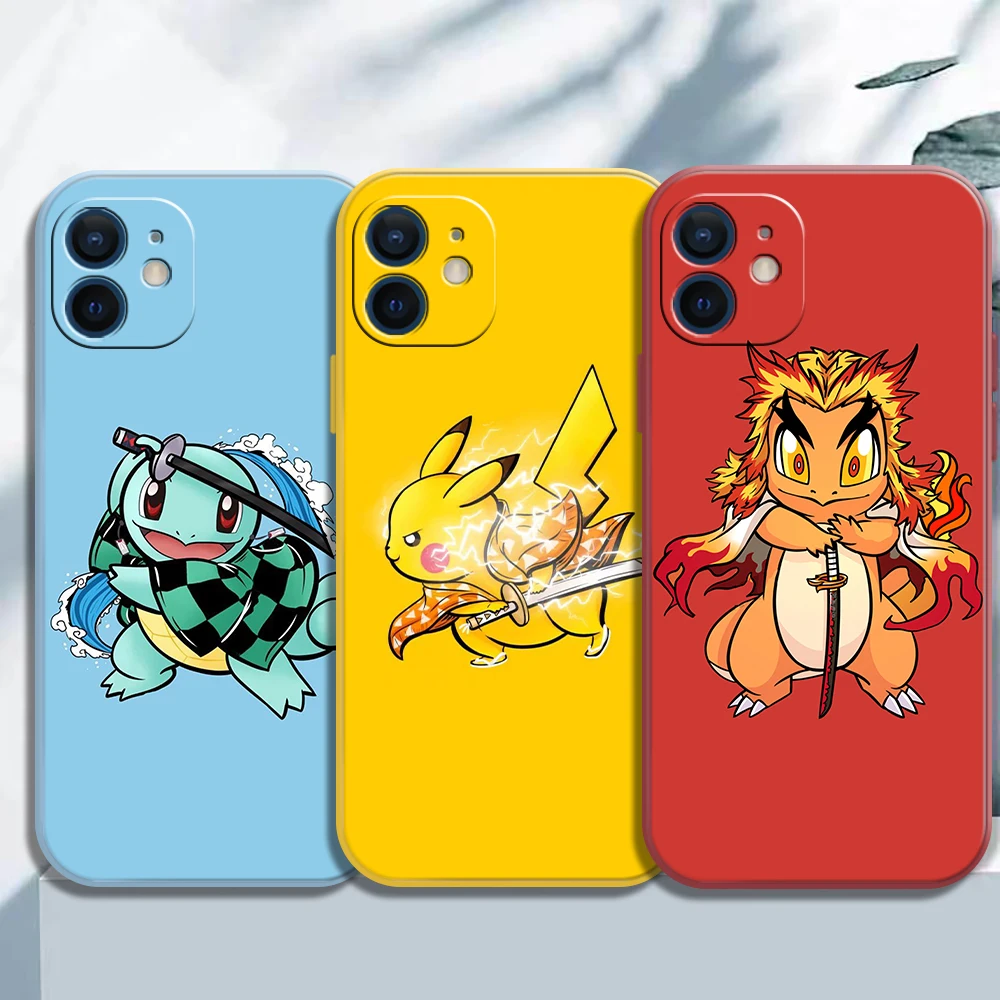 

Pokemon Demon Slaye Phone Case for IPhone 11 12 Pro MAX 8 Plus XS XR XS Max 13 Pro 7 8 6S Cute Cartoon color Silicone Case Gift
