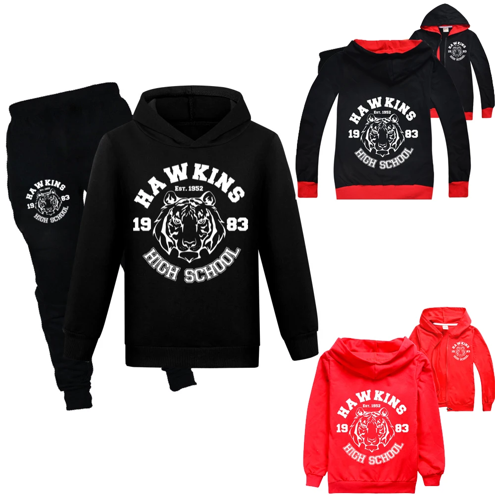 

Hawkins High School Girls Clothing Sets Children Fashion Hoodies and Pant Set Kids Clothing Spring Autumn Sports Suit Tracksuit