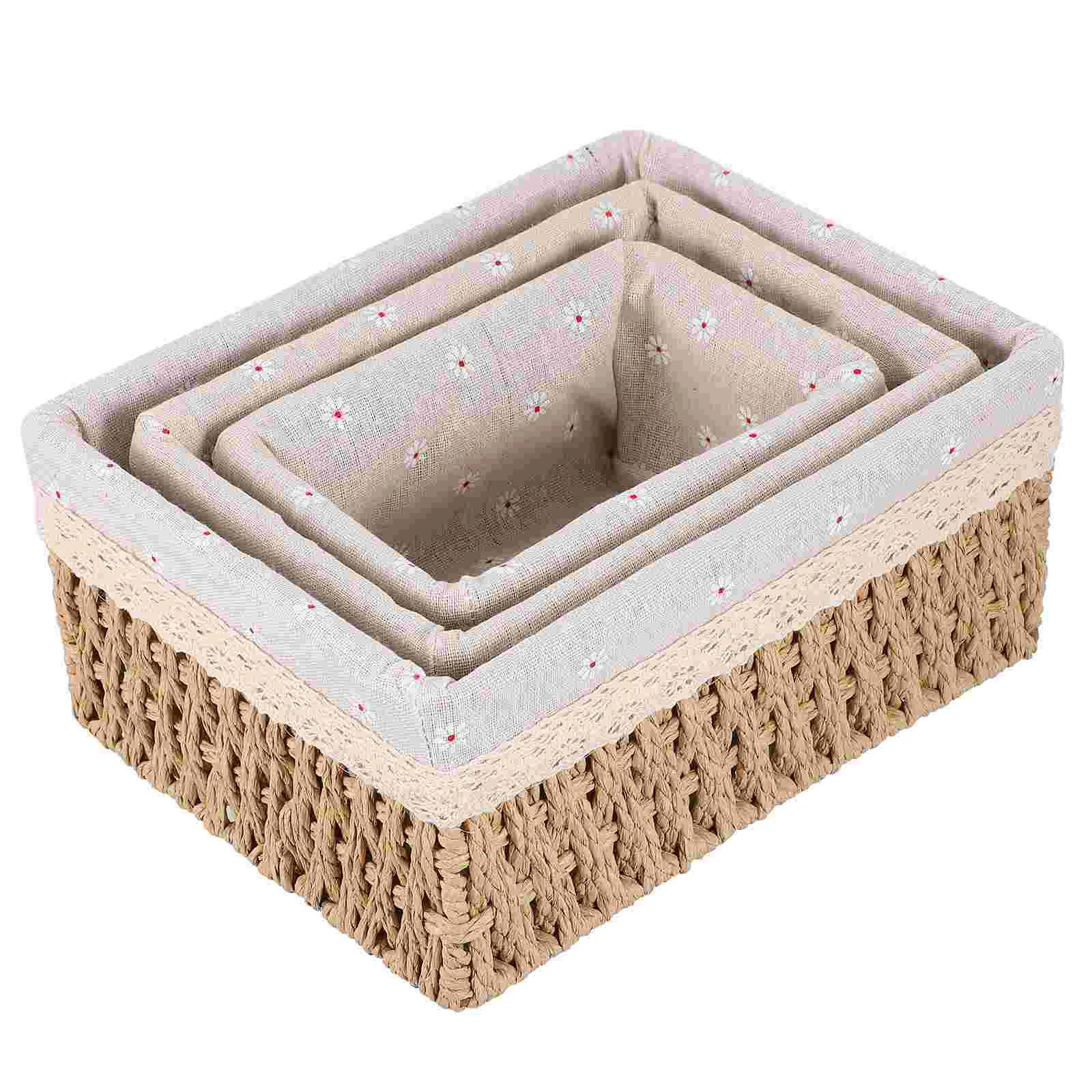 

3pcs Desktop Storage Box Holder Rattan Woven Sundries Basket Organizer