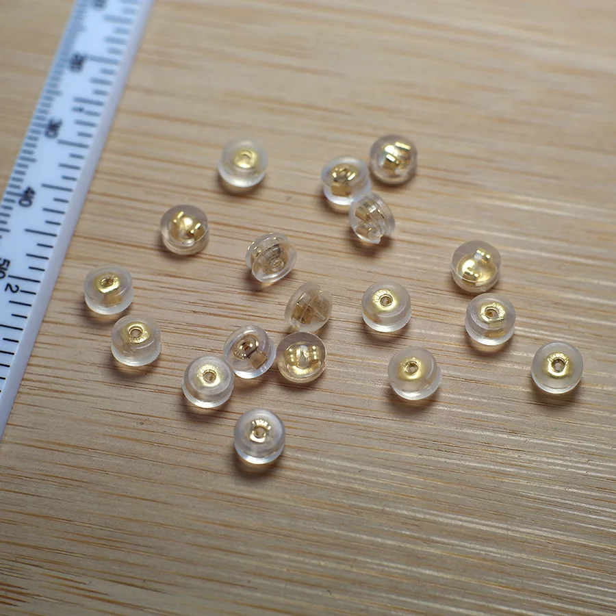 

10pcs Ear Pins 5.5x4mm Single Hole Post Soft Stopper Earplugs, Silicone Cover 24K Gld Color Plaled Brass Ear Plug