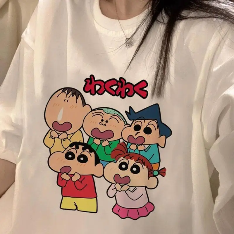 Новинка Милая футболка Kawaii Crayon Shin-Chan с коротким рукавом принтом из мультфильмов