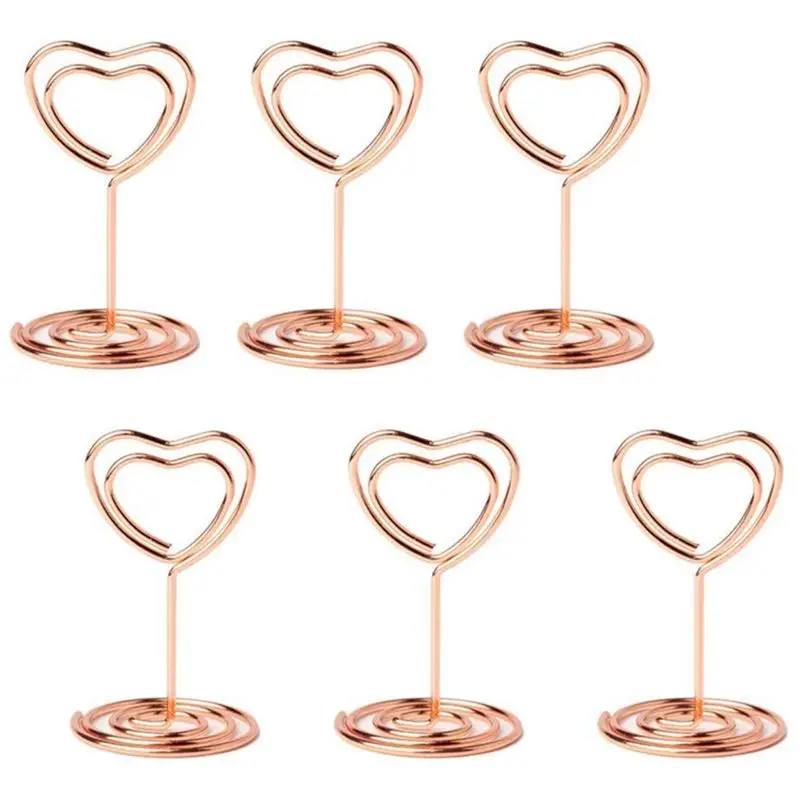 

20Pcs Mini Place Card Holders Table Number Stands Table Card Holder Wire Table Picture Photo Holder With Heart Shape Menu Memo C