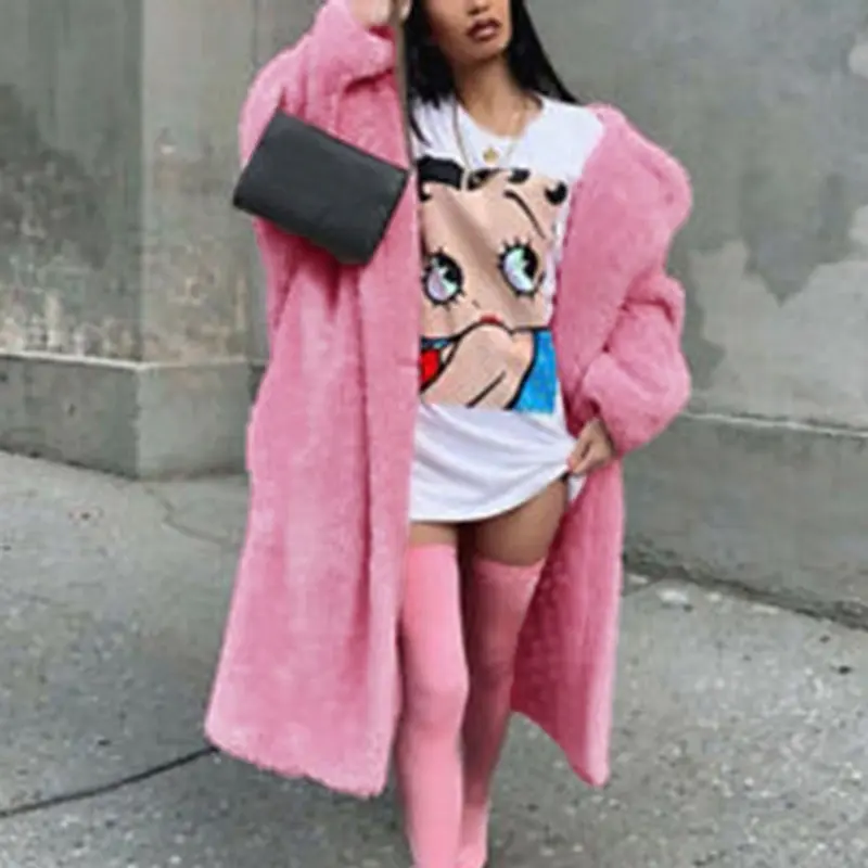 Winter Women's Fashion Long Fur Coat Women's Warm Fur Teddy Coat New Women Solid Color Plush Teddy Plus Size Women's Clothing