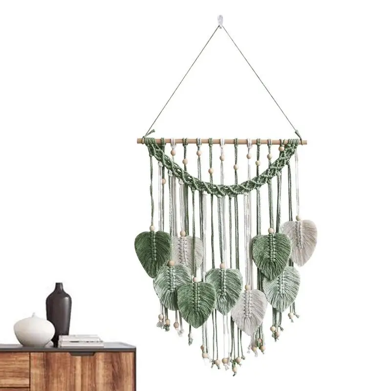 

Macrame Tapestry With Leaves Boho Woven Tassel Wall Decor Boho Woven Tassel Tapestry Aesthetic Tassel Leaves Boho Wall Decor For