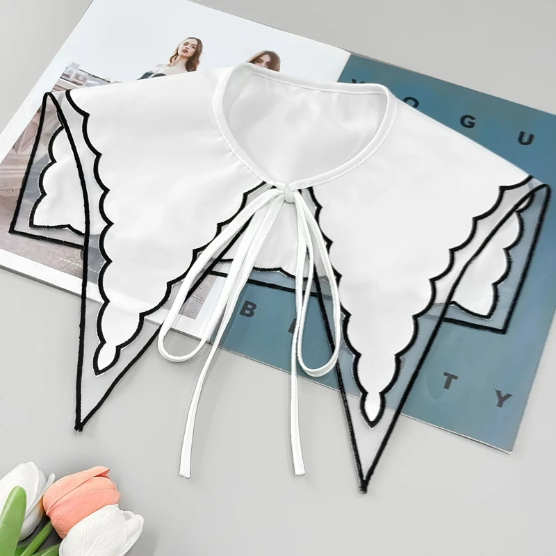 Модный белый черный воротник с вышивкой многослойный и сочетается юбкой