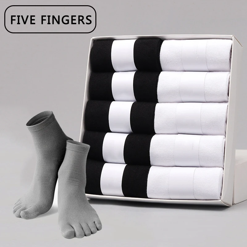 

Brand Toe Socks for Men Cotton Black Solid Color Business Five Fingers Breathable Deodorant Casual Sports 10 Pairs Free Shipping