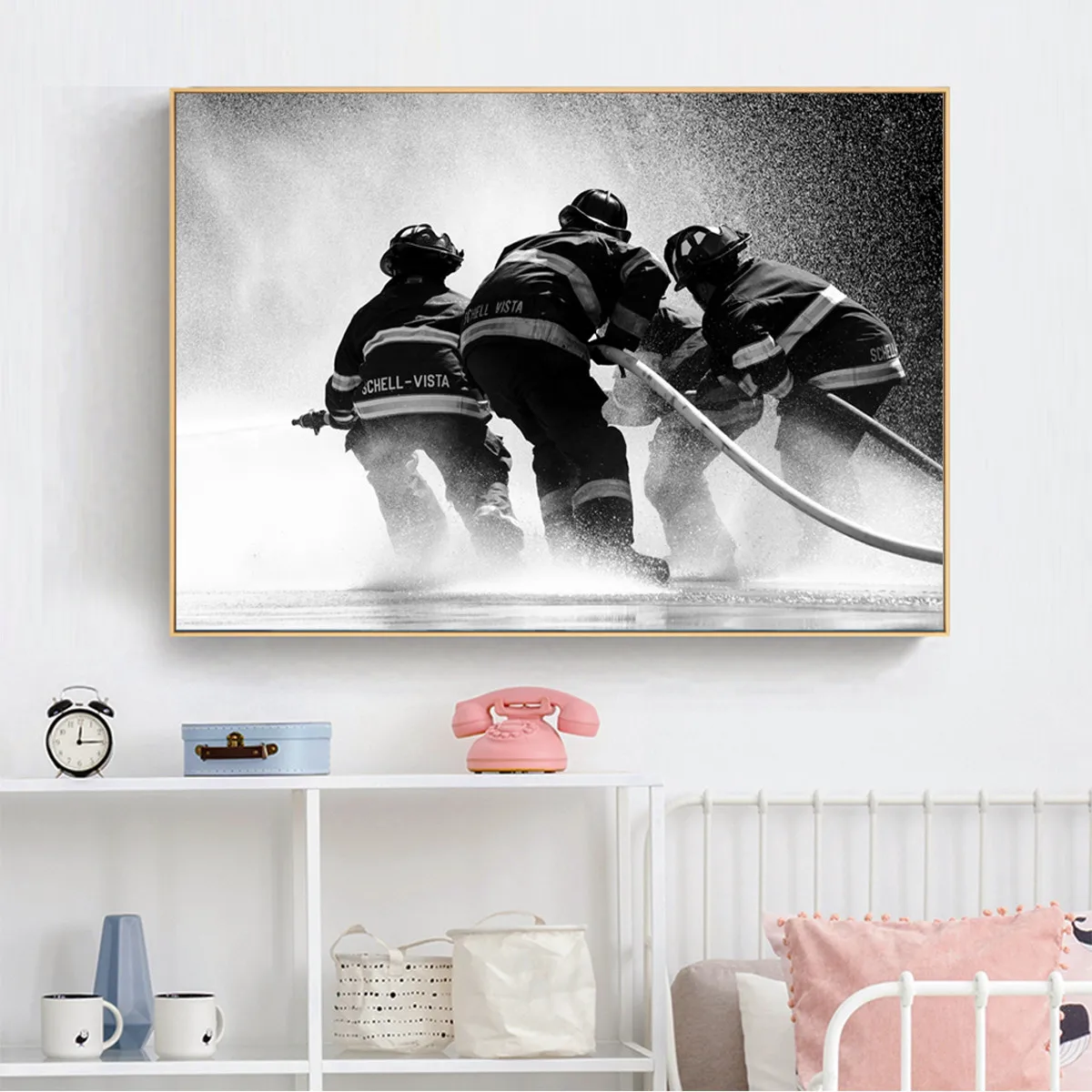 

Black and White Fireman Fire Hero Firefighter HD Printed Posters Canvas Wall Art Pictures Home Decor Bedroom Office Paintings