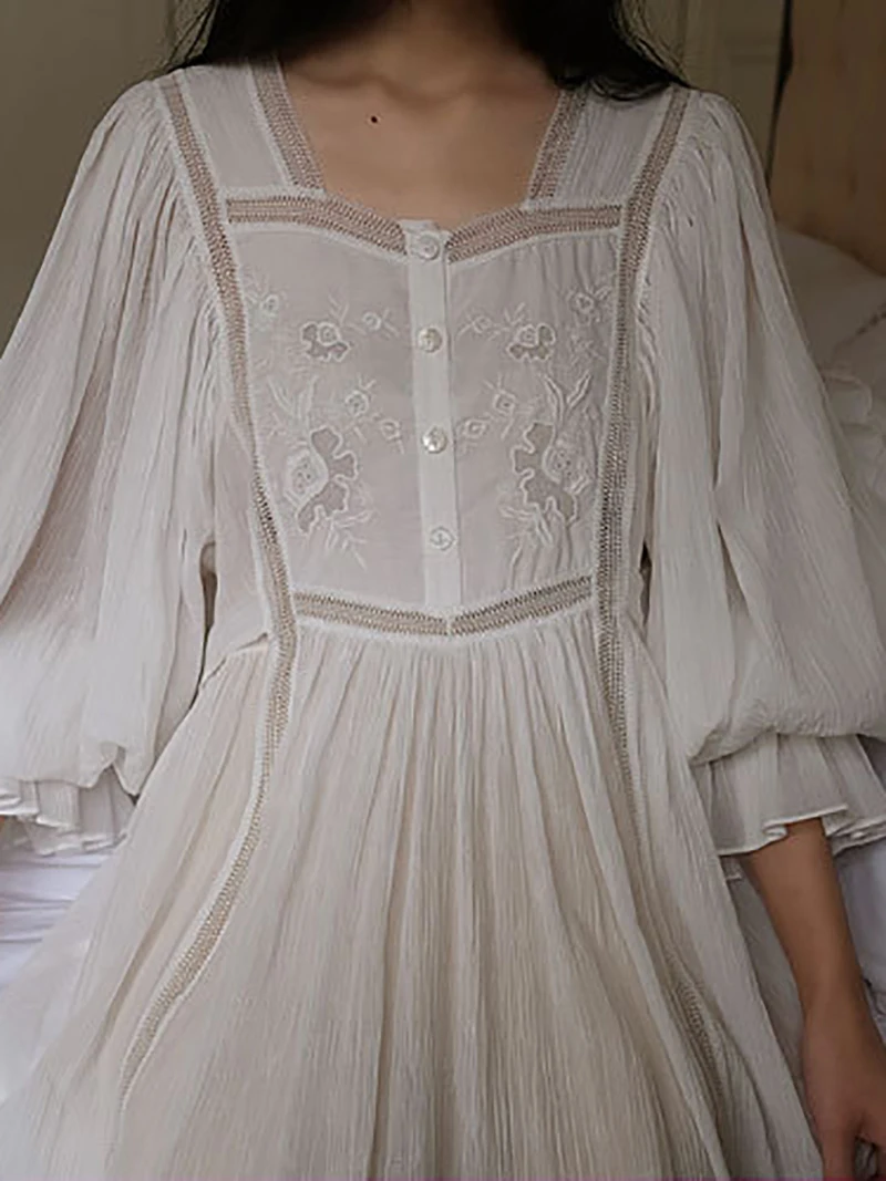 

Women Pure Cotton Ruffles Vintage Nightgowns Robe Nightie Long Dress Victorian Romantic Princess Sleepwear Nightdress Homewear