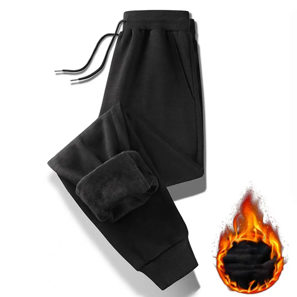 

Простые мужские брюки на осень и зиму, мужские брюки с плюшевой подкладкой, Свободные теплые брюки с завязкой на лодыжке