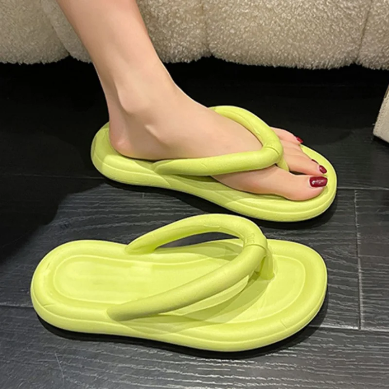 Solid color flip flops thick bottom high heel home indoor women's slippers leisure outdoor couple bathroom slide summer sandals