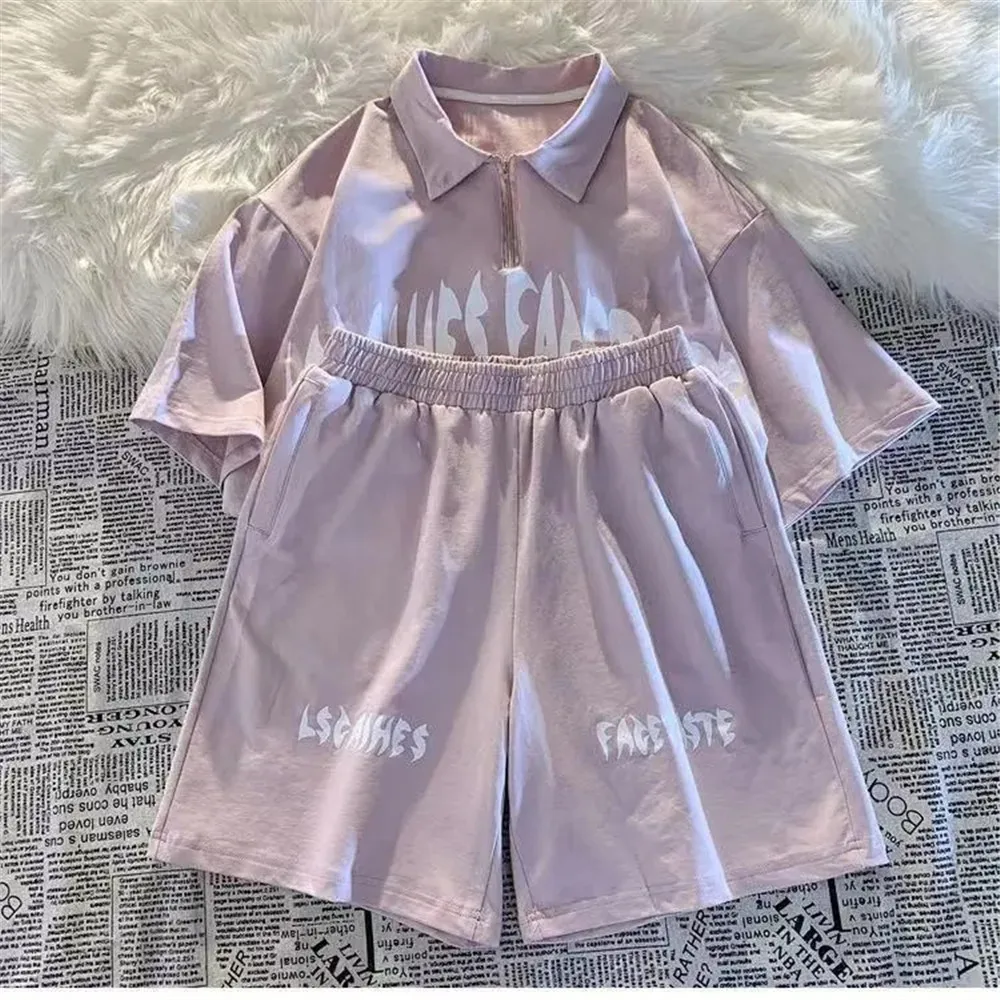 Женский спортивный костюм из двух предметов готический уличный стиль свободные