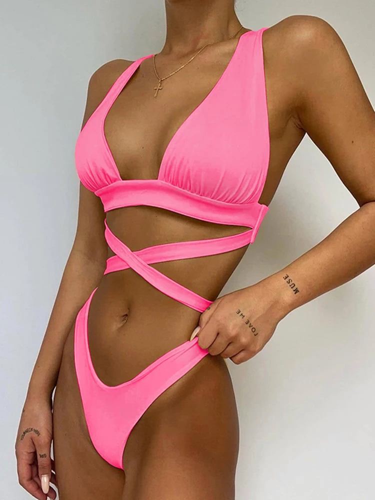

Solid Bikinis Sexy High Cut Swimsuit Back Cross Biquini 2022 Swimwear Women Push Up Bathing Suit Bandage Bikini Set Beach Wear
