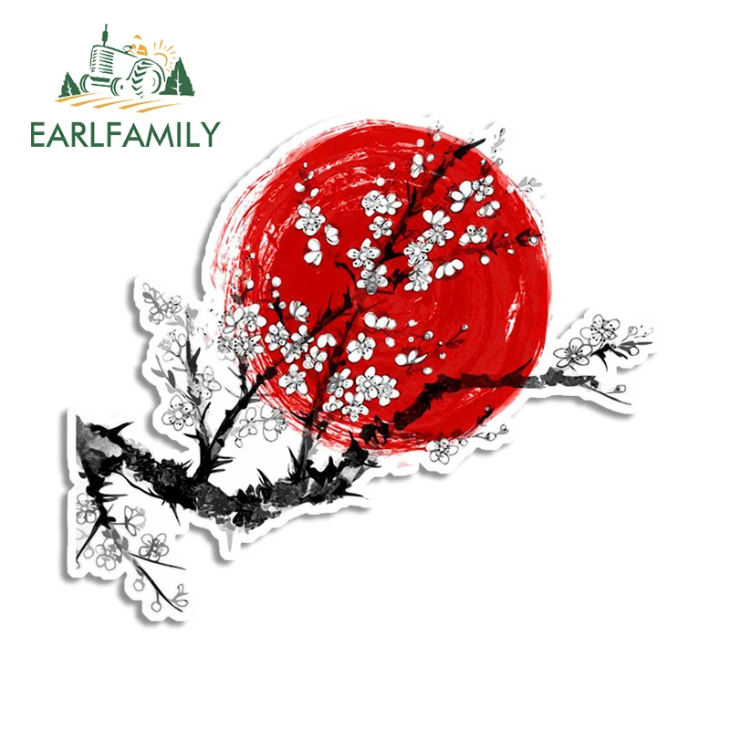 

EARLFAMILY, 13 см x 11,2 см, Сакура в цветах С закатом, автомобильная наклейка JDM на окна, автомобиль, Виниловая наклейка для мотоцикла, автомобильная пленка