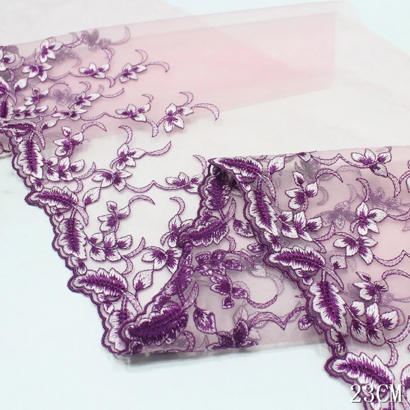 

42Yards Purple Floral Embroidery Lace Trimmings Dress Accessories Lace Fabric Sewing Crafts Doll Bra Underwear Material 23cm