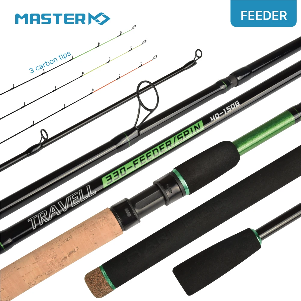 MASTER LOGIC Feeder Travel Fishing Spinning Rods 3 Tips 3.3m 40-150G Cork Handle+EVA High Carbon Carp Perch Catfish Rod