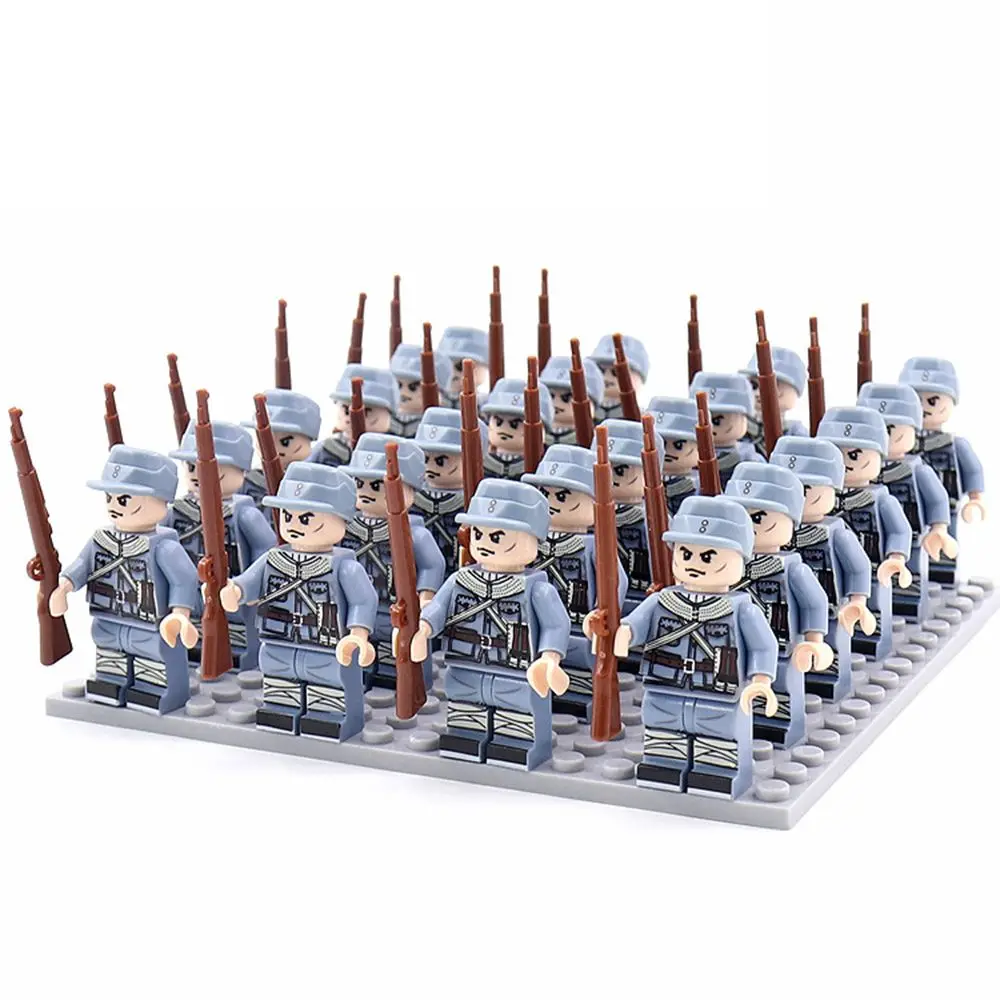 Набор игрушек WW2 Military Playset Building Blocks Soldier Array Soviet US UK China Figures Base Plate And Accessories - 24 штуки.