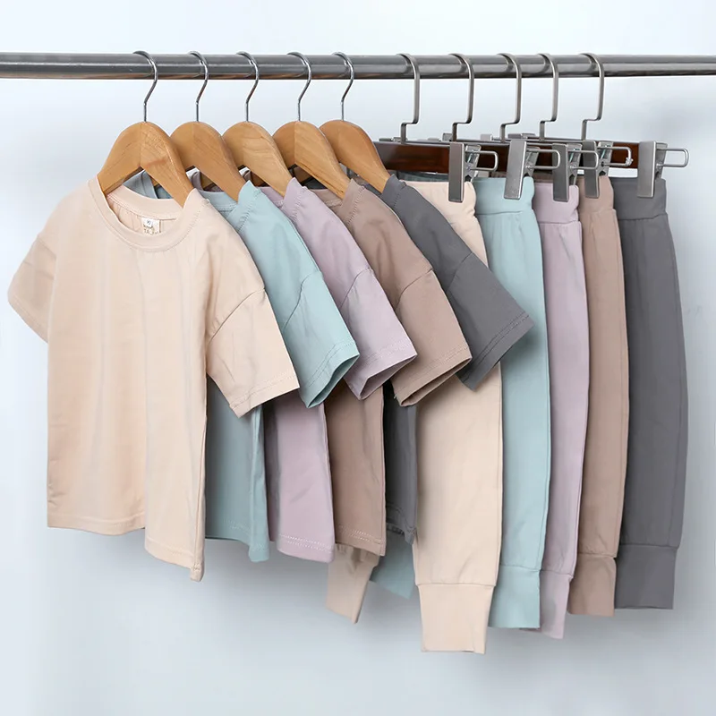 

2022 Summer Children Clothing Sets Baby Girls Clothes Solid Color Boys Cotton Tshirt +Pants 2pcs Suits Kids Outfits 1-6Year