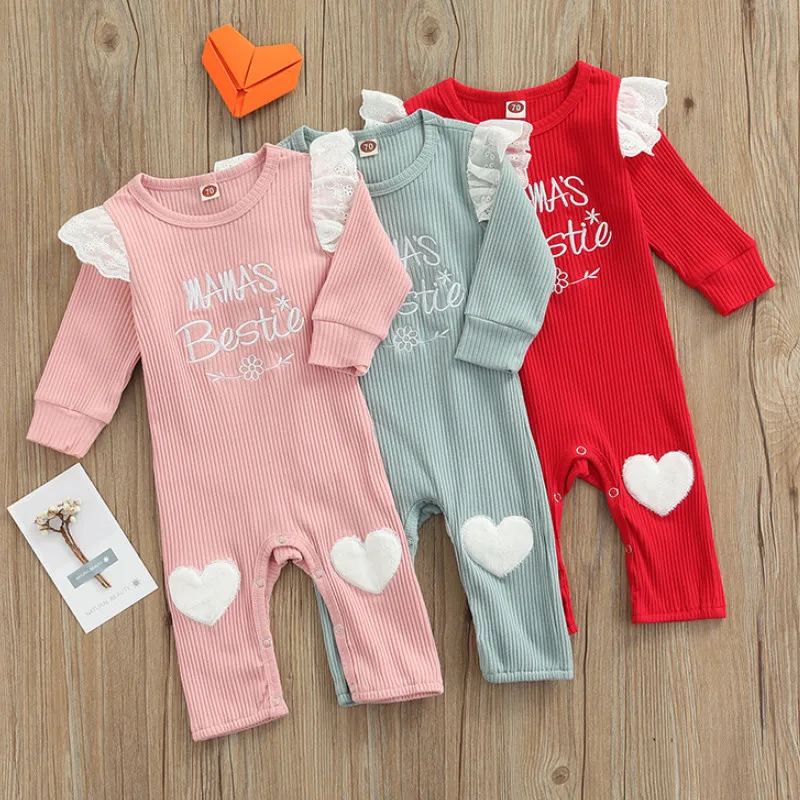 

Комбинезон для маленьких девочек, комбинезон с вышивкой и буквенным принтом, кружевной комбинезон с длинным рукавом для вечеринки, фотосъе...