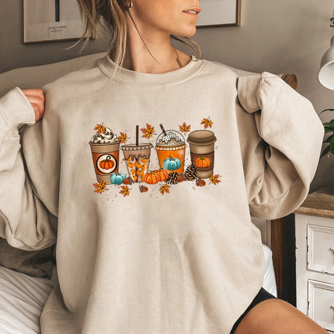 

Fall Coffee Sweater Cute Fall Sweatshirt Coffee Lover Hoodie Thanksgiving Pumpkin Latte Drink Cup Sweatshirts Thanksgiving Tops