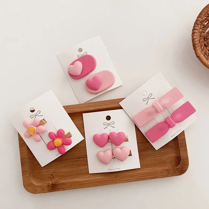 

New Pink Color Sweet Girls Hair Clip for Kids Hair Accessories Hairpin Clips Heart Shaped Lovely Girls Flower Bowknot Headwear