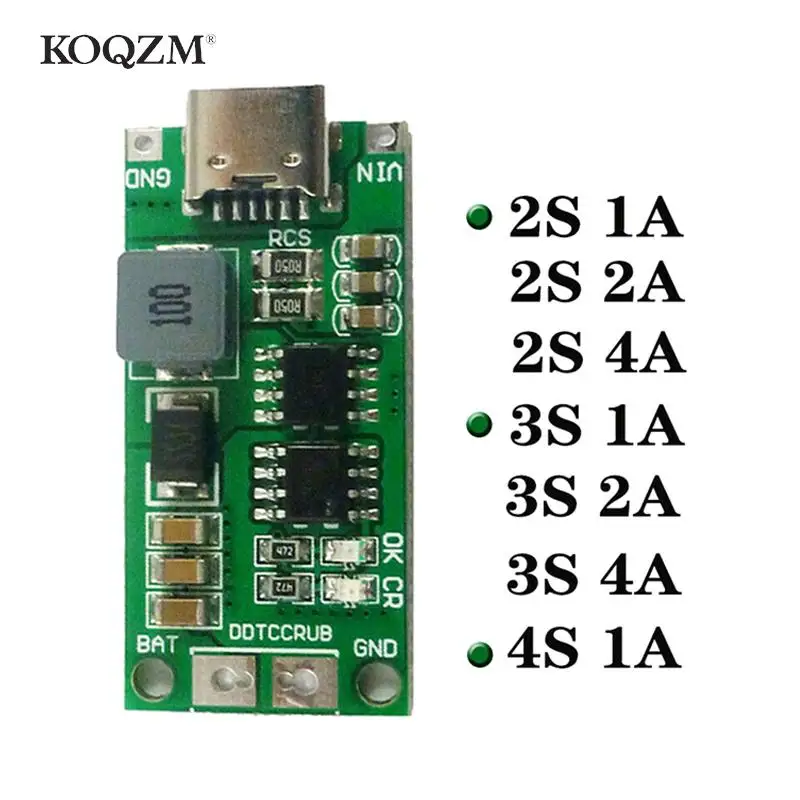 

Type C BMS 2S 3S 4S 1A 2A 4A 18650 Lithium Battery Charger Board USB C Step-up Boost Module For Li-Po Polymer Power Bank