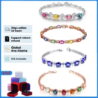 hoyon s925 sliver color blue topaz bracelet for women party white gold color 18k rose gold colorful gem two tone jewelry free