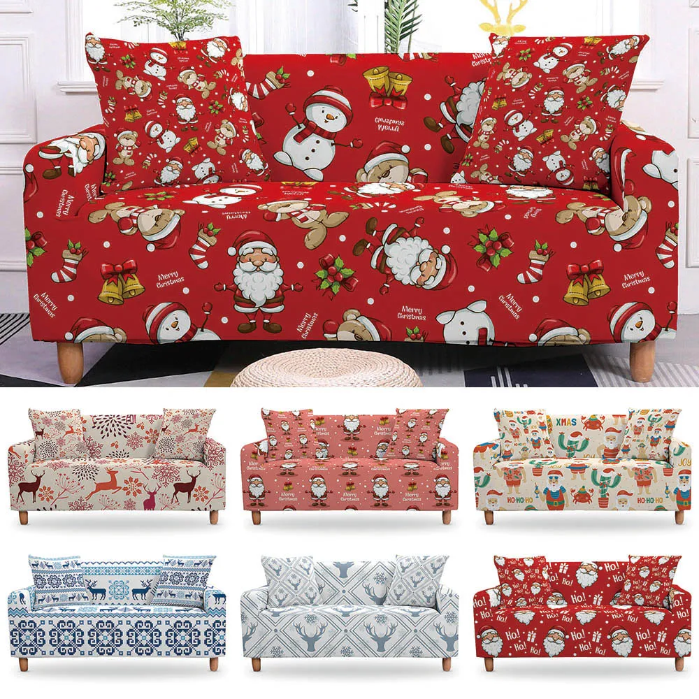 

Christmas Sofa Decor Elastic Sofa Cover for Living Room Stretch Non-slip Couch Cover Santa Claus Sofa Slipcover Chair Protector