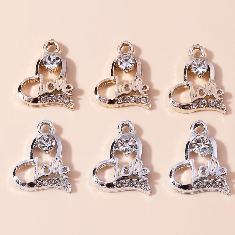 

10pcs 19x20mm Fashion Crystal Love Heart Charms Pendants for Making Earrings Necklaces DIY Handmade Bracelets Jewelry Findings