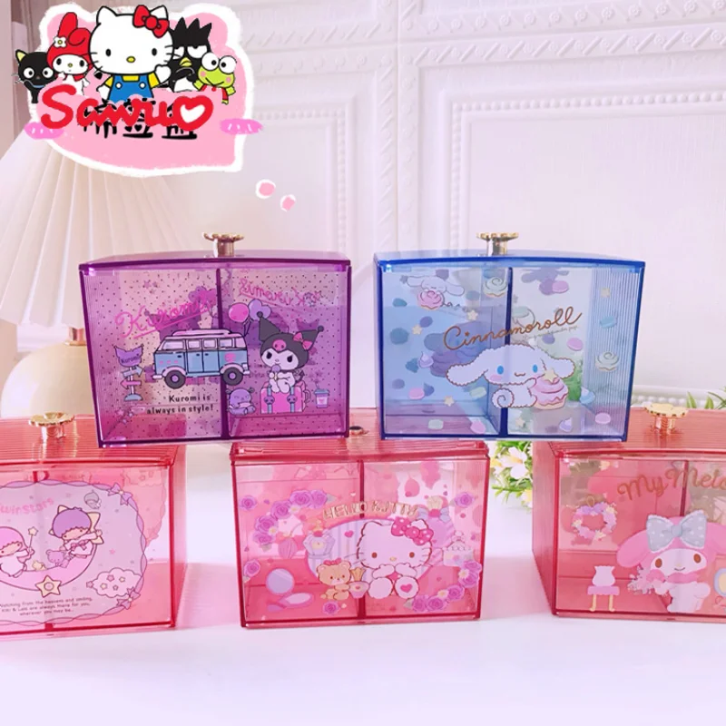 

Sanrio Melody Kuromi Hello Kitty Cinnamoroll Pochacco Cartoon Cotton Pad Storage Box Swab Storage Cosmetics Lipstick Storage Box