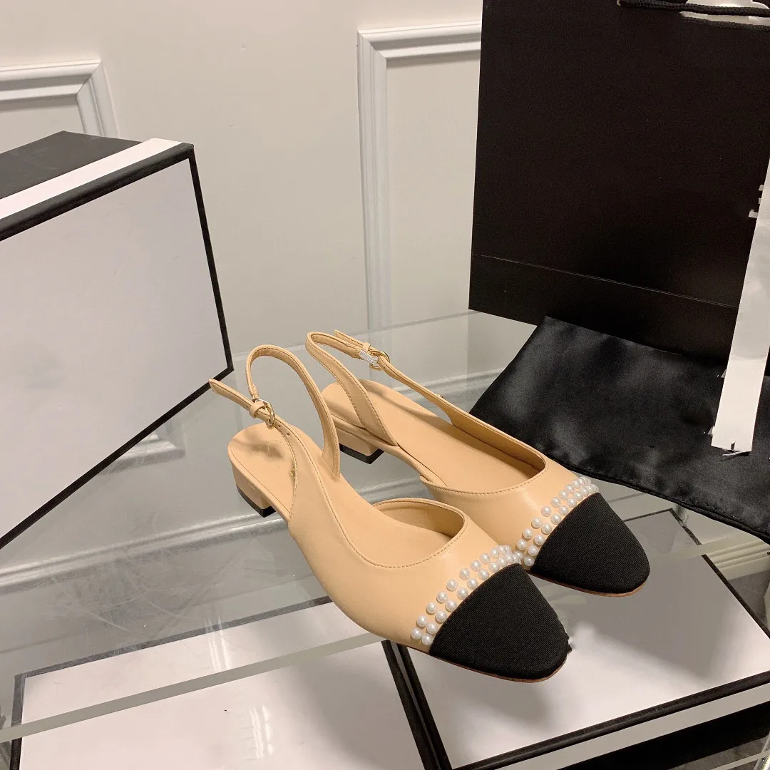 

Women's Baotou Sandals New Pearl Back Space Slippers Casual Colorblock Thick Heel Square Toe French Flats