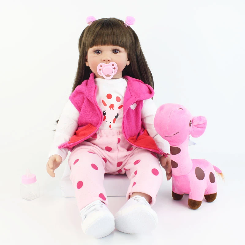 

60CM High Quality Reborn Toddler Princess Girl Doll With Giraffe Adorable Lifelike Baby Bonecas Bebe Doll Reborn Menina
