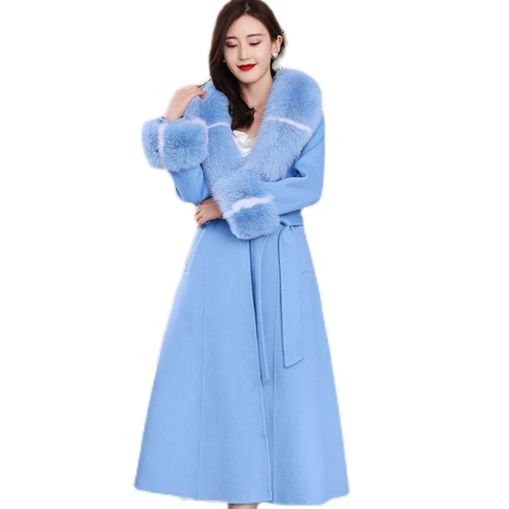Double-sided Cashmere Coat Women's 2022 Autumn And Winter New Natural Fox Fur Collar Temperament Slim X-Long Wool Woolen Coat