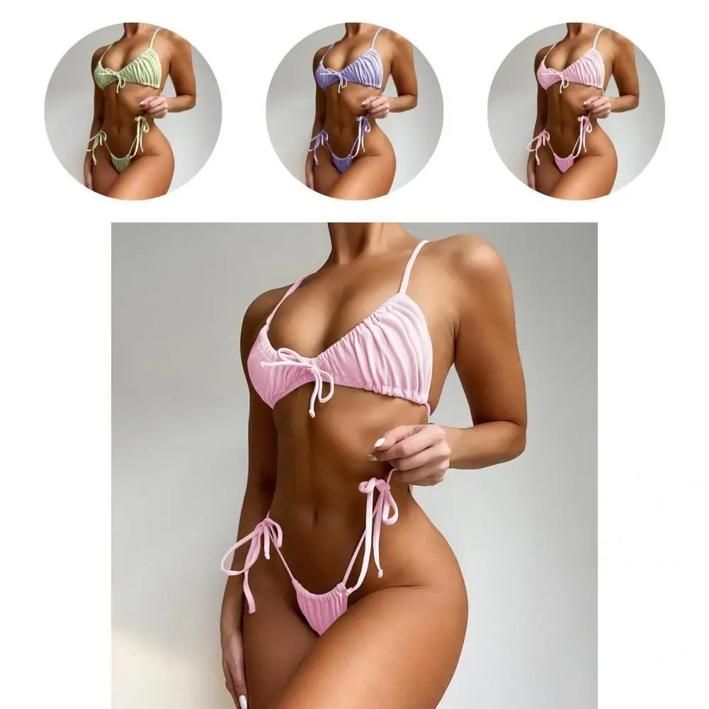 

2 Pcs/Set Trendy Women Swimsuit Thong All Match Swimwear Set Soft Summer Bikini Set