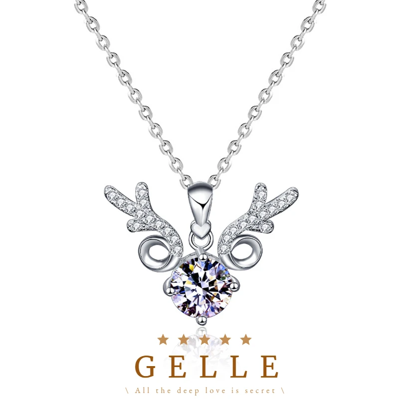 

GELLE New 925 Sterling Silver 1.0CT D Color Moissanite Pendant Necklace Ladies Elegant Clavicle Necklaces Jewelry Christmas