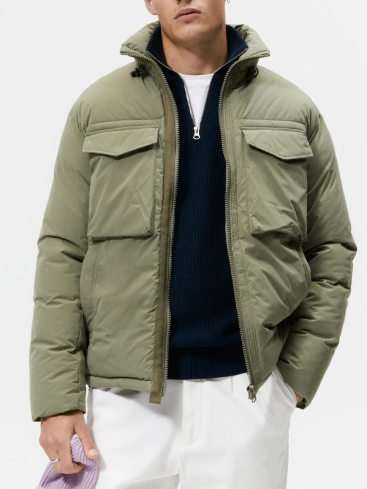 

Мужская короткая хлопковая куртка с воротником-стойкой, облегающая хлопковая куртка с несколькими карманами, новая Мужская Рабочая зимняя одежда, 2024