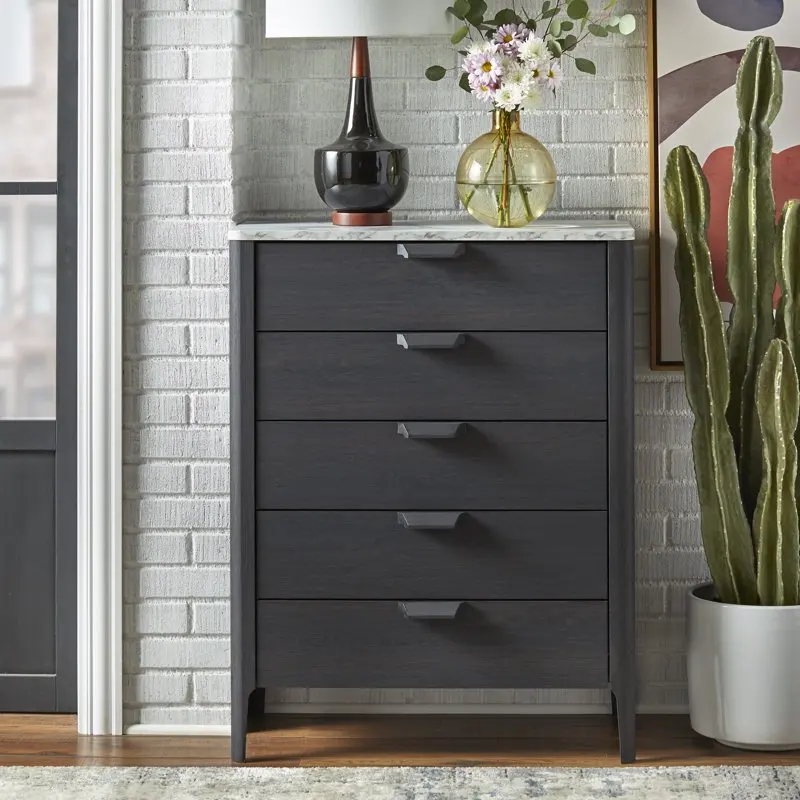 

Keely Bedroom 5 Drawer Chest, Charcoal Gray and White
