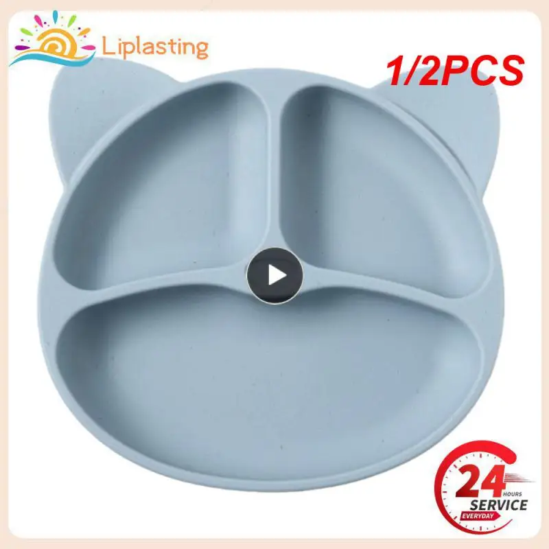 

1/2PCS Children's Dishes Baby Silicone Sucker Bowl Baby Bear Face Plate Tableware Set Smile Face Baby Tableware Set Retro Kids