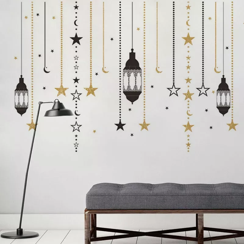 

Hot 2pcs Ramadan Window Sticker Eid Mubarak Decor Lantern Pattern Ramadan Kareem Islamic Wall Sticker Muslim Mural Wall Decals D