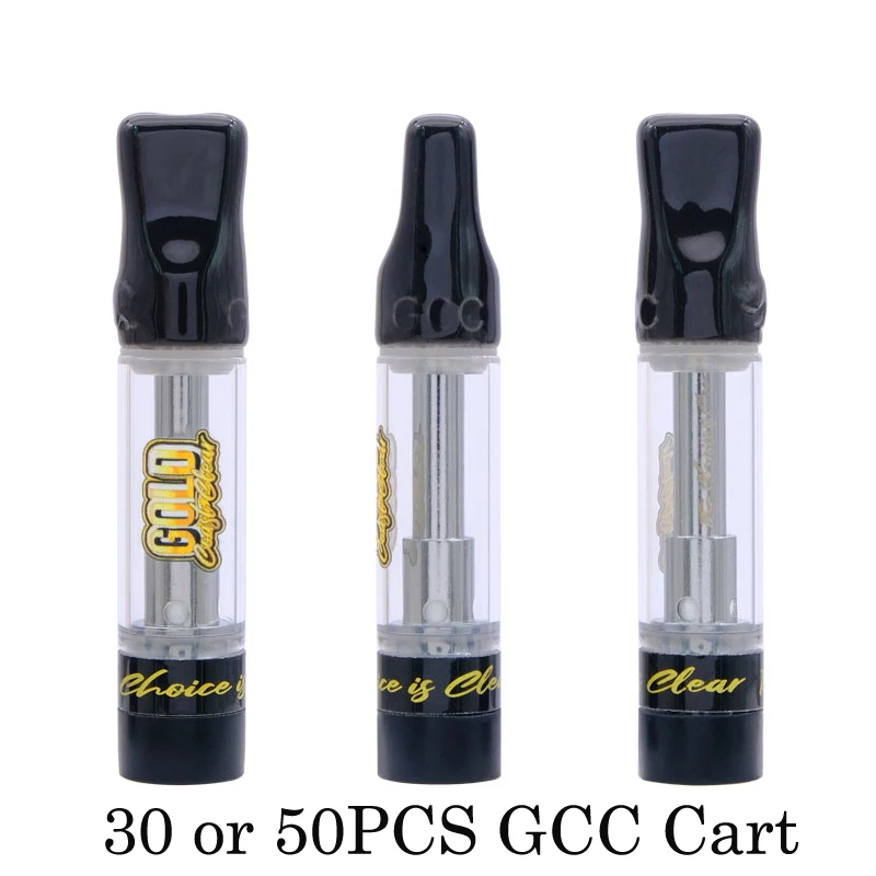 

30/50pcs GOLD COAST CLEAR Cartridges GCC Carts 0.8ml 510 Empty Atomizers Glass Ceramic Coil for 510 Thread Preheat Battery Vape