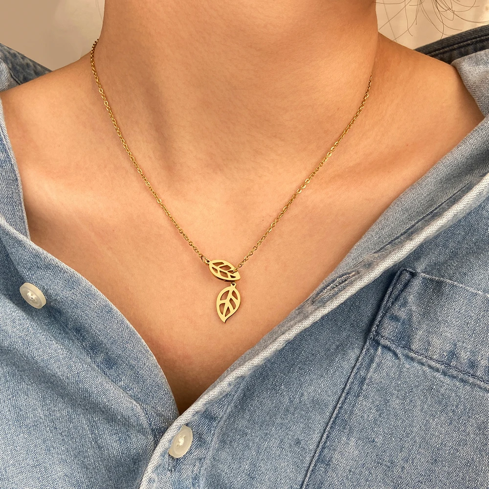 

Stainless Steel Necklace For Women Geometric Minimalist Leaf Pendants Clavicle Chains Choker Necklaces Fashion Jewelry Gifts