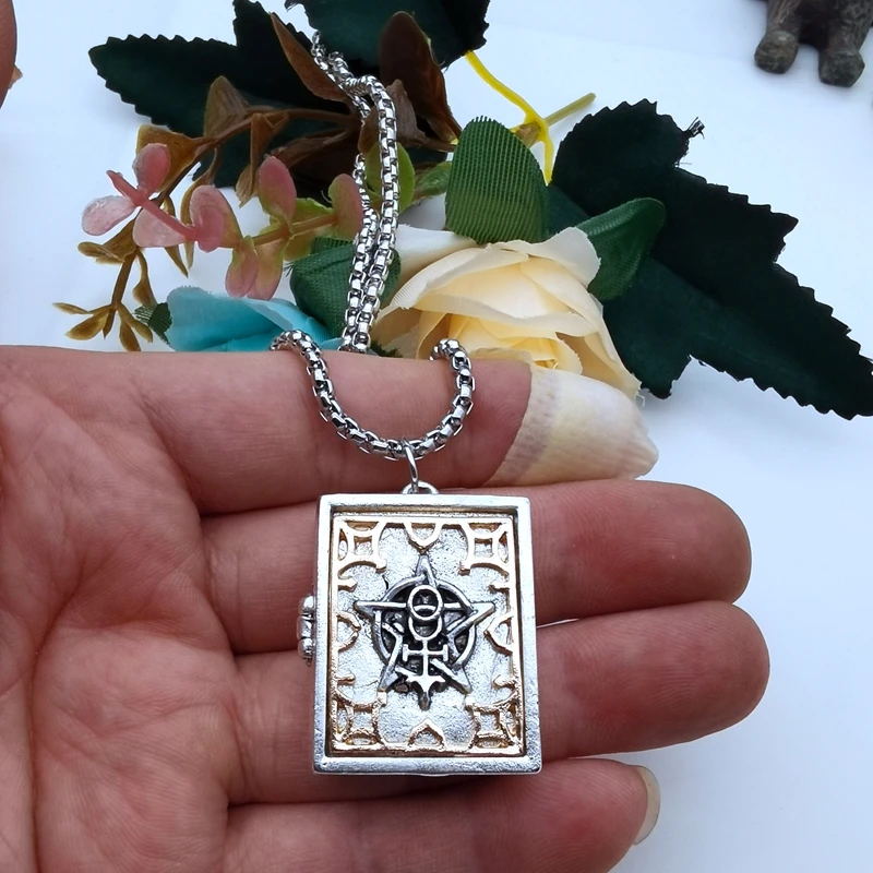 

Gothic Punk Vintage Pattern Bible Book Magnet Open Bible Necklace Unisex