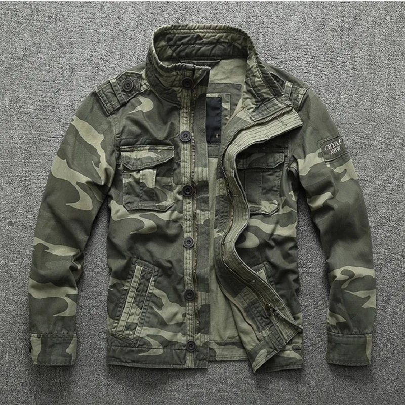 Mens Fashion Camouflage Work Jacket Large Size Multi-pocket Military Jacket Autumn/Winter Outdoor Sports Outerwear Mens Clothing