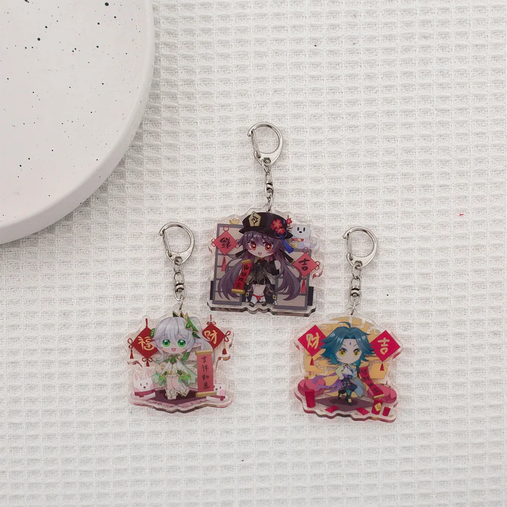 

Game Genshin Impact Figure Nahida Cosplay Keychains Acrylic Xiao Venti Hutao Key Ring Cute Bags Pendant For Woman Anime Gift