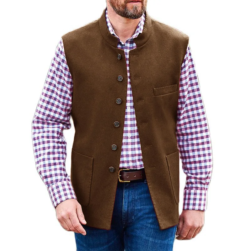 Мужской замшевый жилет с воротником-стойкой винтажный из джинсовой ткани в стиле