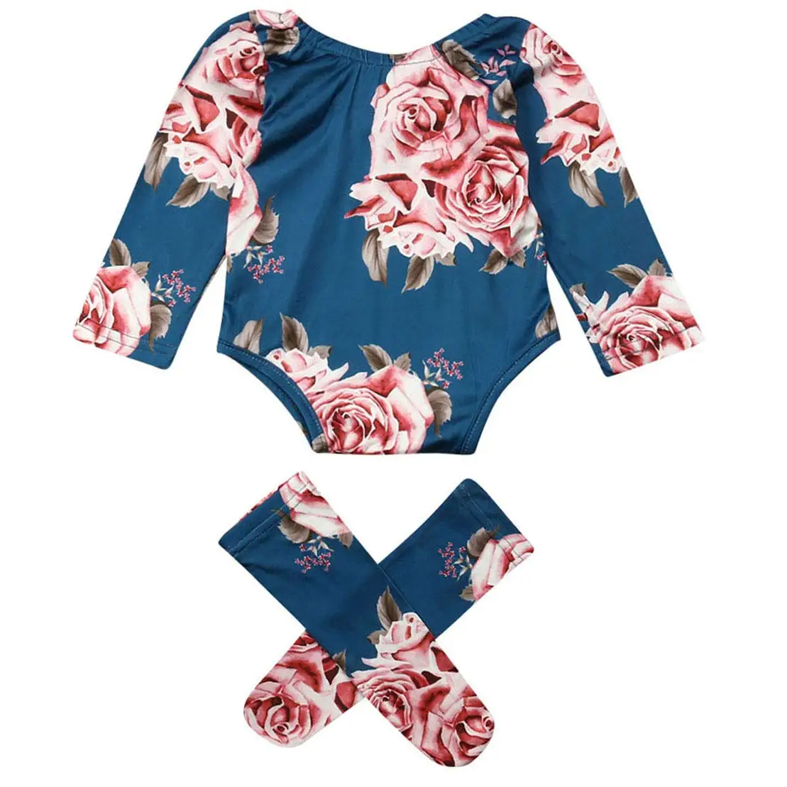 

0-24M Newborn Baby Girl Clothing Autumn Long Sleeve Floral Romper Jumpsuit + Warm Leg Socks Outfit Baby Clothes