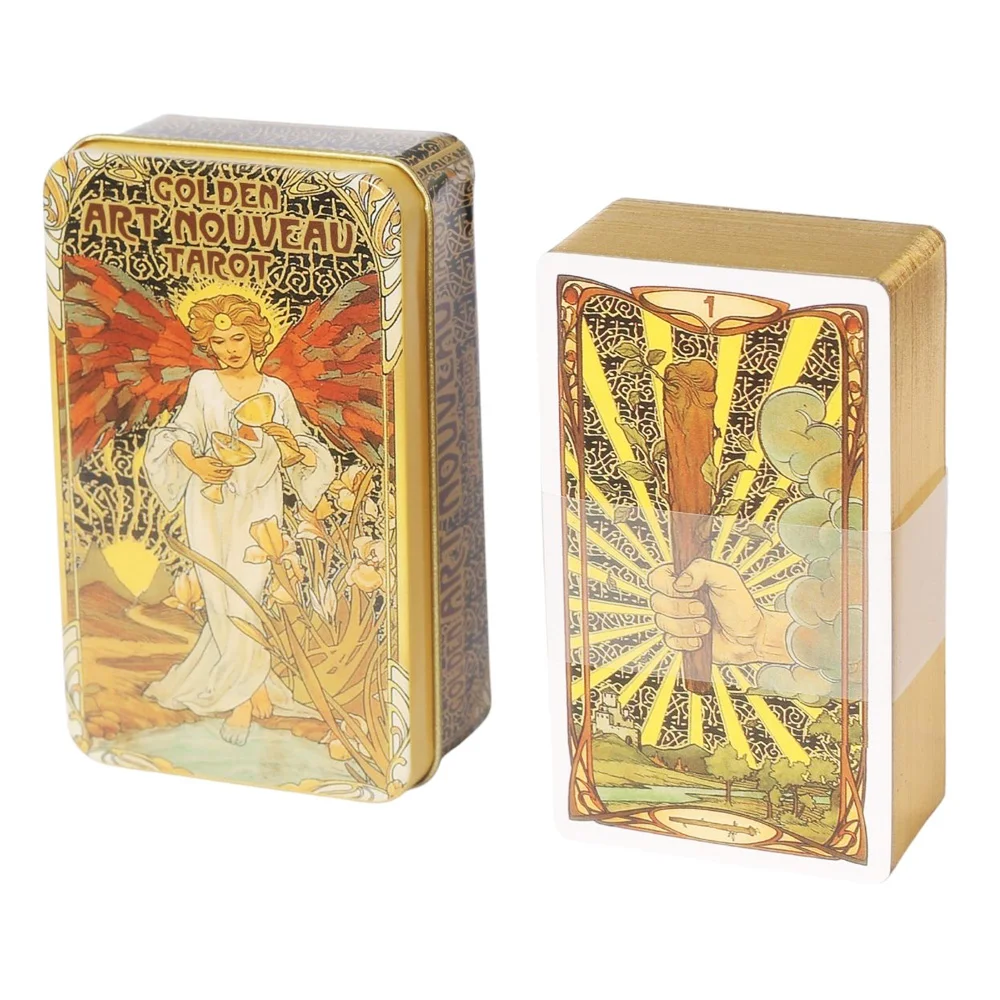 

78Card Golden Art Nouveau Tarot Fate Divination Family Party Playing Card Game Tarot And Tin Box Gilded Edge Tarot Options
