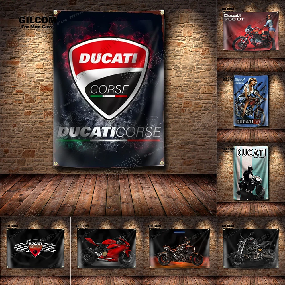 Ретро баннер DUCATI Motor, постер с флагом, настенное художественное украшение, винтажный знак, мужская пещера, мотоцикл, гоночный велосипед, семейный клуб, бар