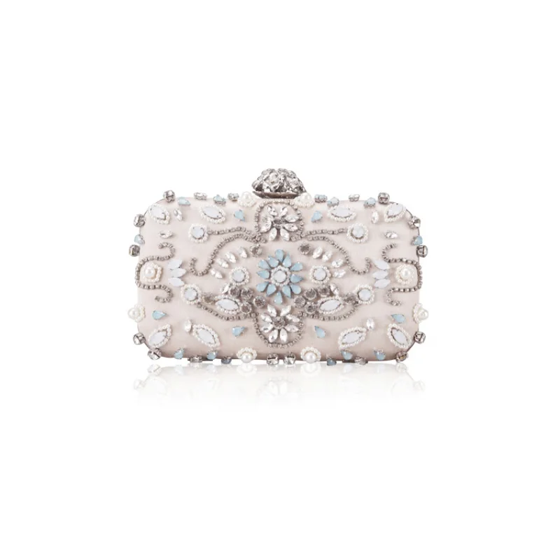 

Women's Clutch Bags Beaded Luxury Diamond Evening Clutch Bags Ladies Box Metal Handbags Wedding Party Purses Chain Shoulder Bag